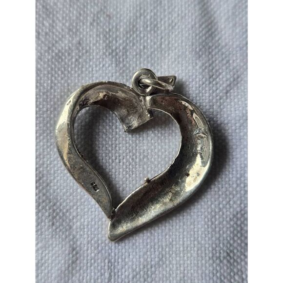 Vintage 925 Sterling Silver Marcasite Floating Heart Charm Pendant - Picture 2 of 3